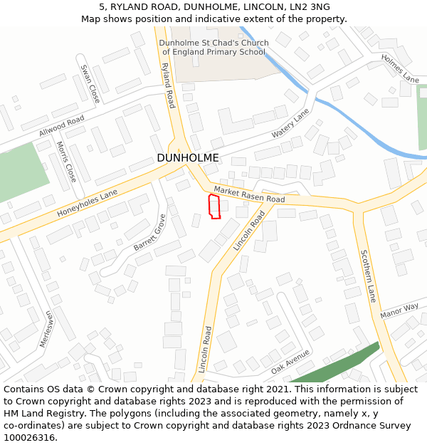 5, RYLAND ROAD, DUNHOLME, LINCOLN, LN2 3NG: Location map and indicative extent of plot