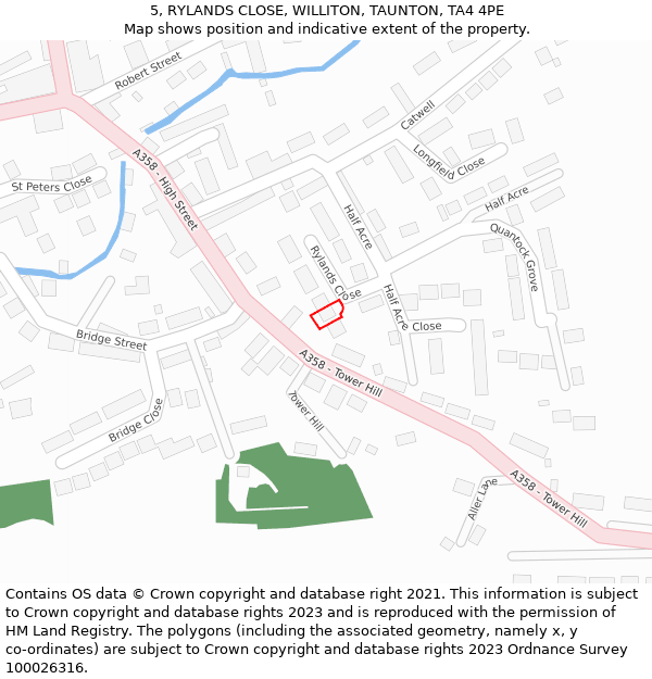 5, RYLANDS CLOSE, WILLITON, TAUNTON, TA4 4PE: Location map and indicative extent of plot