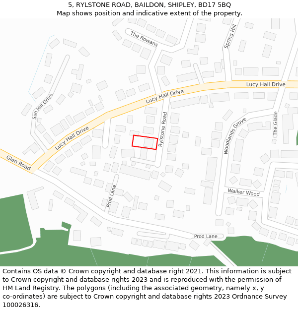 5, RYLSTONE ROAD, BAILDON, SHIPLEY, BD17 5BQ: Location map and indicative extent of plot