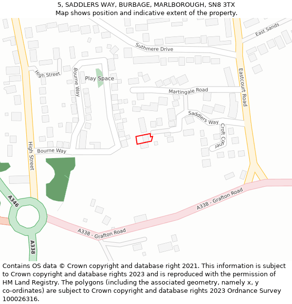 5, SADDLERS WAY, BURBAGE, MARLBOROUGH, SN8 3TX: Location map and indicative extent of plot