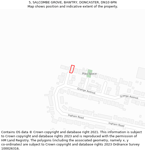 5, SALCOMBE GROVE, BAWTRY, DONCASTER, DN10 6PN: Location map and indicative extent of plot