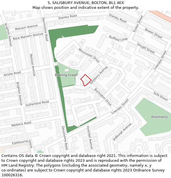 5, SALISBURY AVENUE, BOLTON, BL1 4EX: Location map and indicative extent of plot