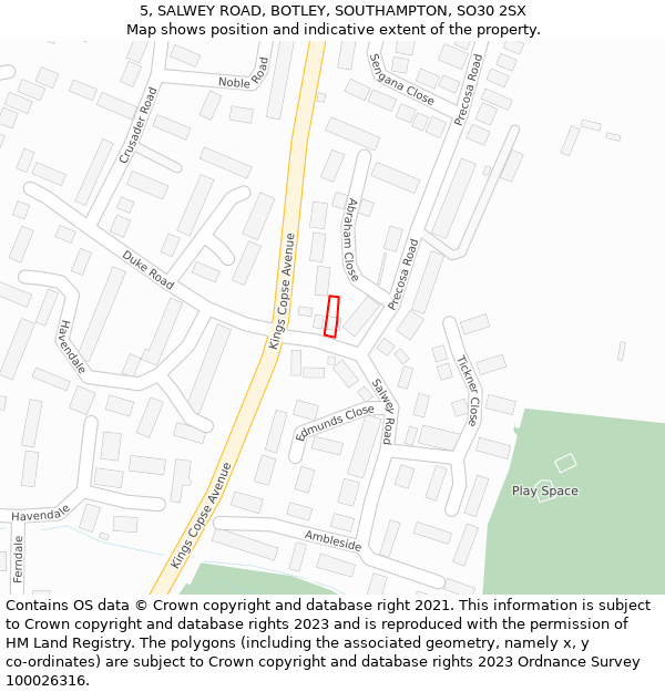 5, SALWEY ROAD, BOTLEY, SOUTHAMPTON, SO30 2SX: Location map and indicative extent of plot