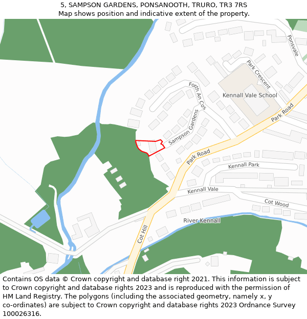 5, SAMPSON GARDENS, PONSANOOTH, TRURO, TR3 7RS: Location map and indicative extent of plot