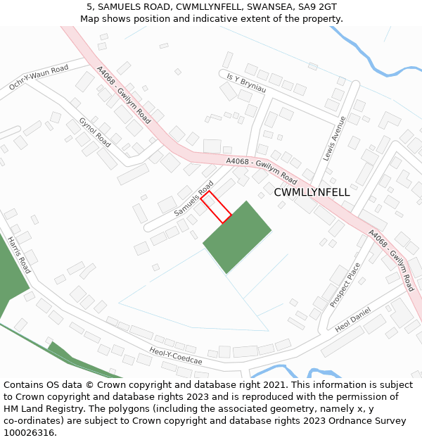 5, SAMUELS ROAD, CWMLLYNFELL, SWANSEA, SA9 2GT: Location map and indicative extent of plot