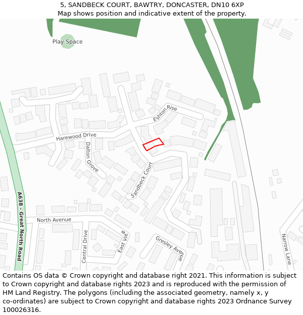 5, SANDBECK COURT, BAWTRY, DONCASTER, DN10 6XP: Location map and indicative extent of plot