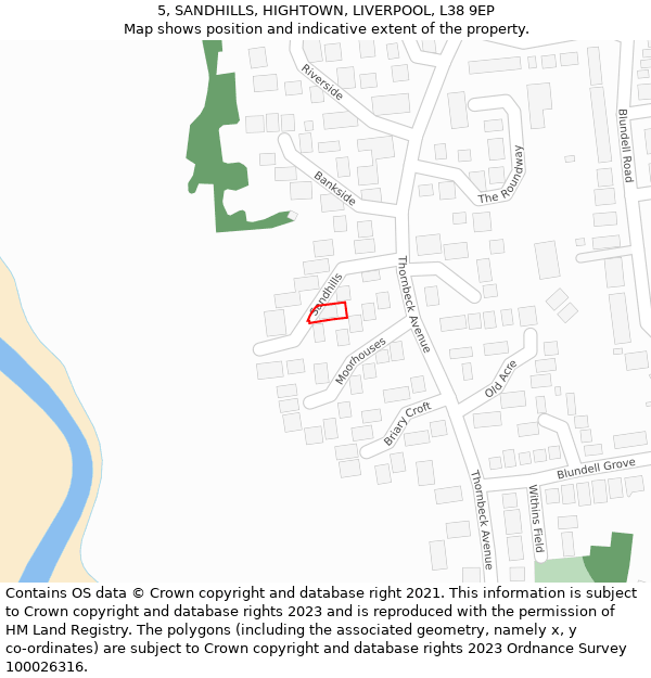 5, SANDHILLS, HIGHTOWN, LIVERPOOL, L38 9EP: Location map and indicative extent of plot