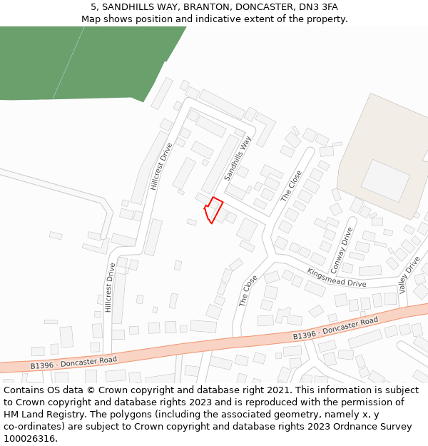 5, SANDHILLS WAY, BRANTON, DONCASTER, DN3 3FA: Location map and indicative extent of plot