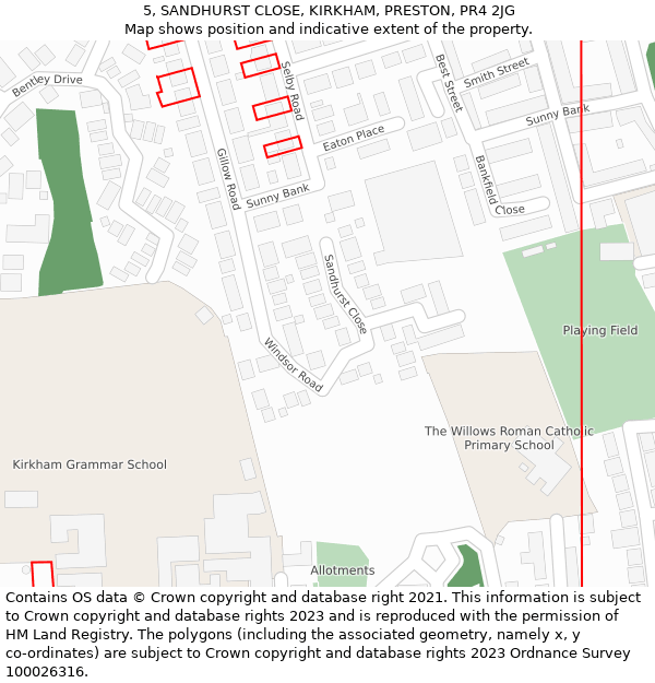 5, SANDHURST CLOSE, KIRKHAM, PRESTON, PR4 2JG: Location map and indicative extent of plot