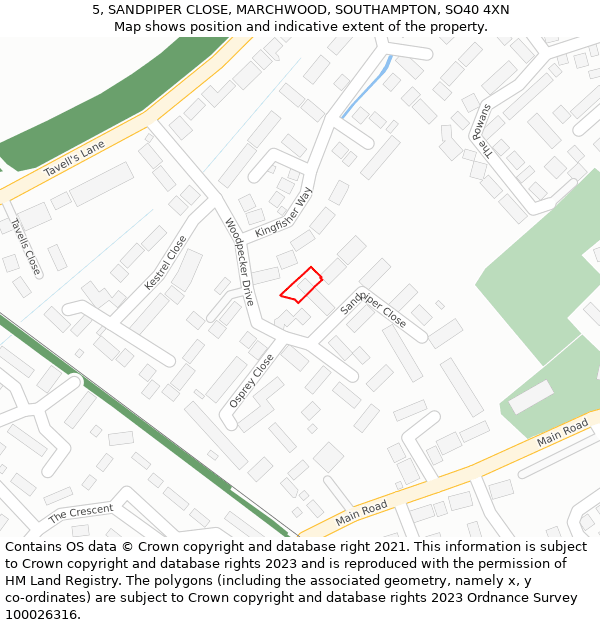 5, SANDPIPER CLOSE, MARCHWOOD, SOUTHAMPTON, SO40 4XN: Location map and indicative extent of plot