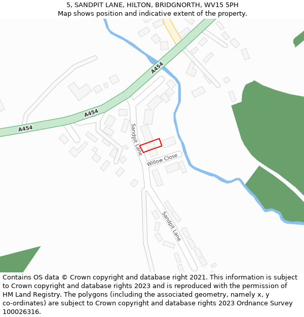 5, SANDPIT LANE, HILTON, BRIDGNORTH, WV15 5PH: Location map and indicative extent of plot