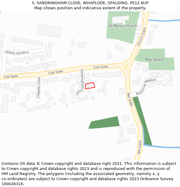 5, SANDRINGHAM CLOSE, WHAPLODE, SPALDING, PE12 6UP: Location map and indicative extent of plot