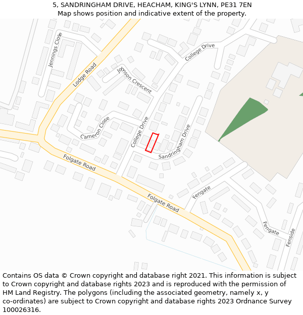 5, SANDRINGHAM DRIVE, HEACHAM, KING'S LYNN, PE31 7EN: Location map and indicative extent of plot