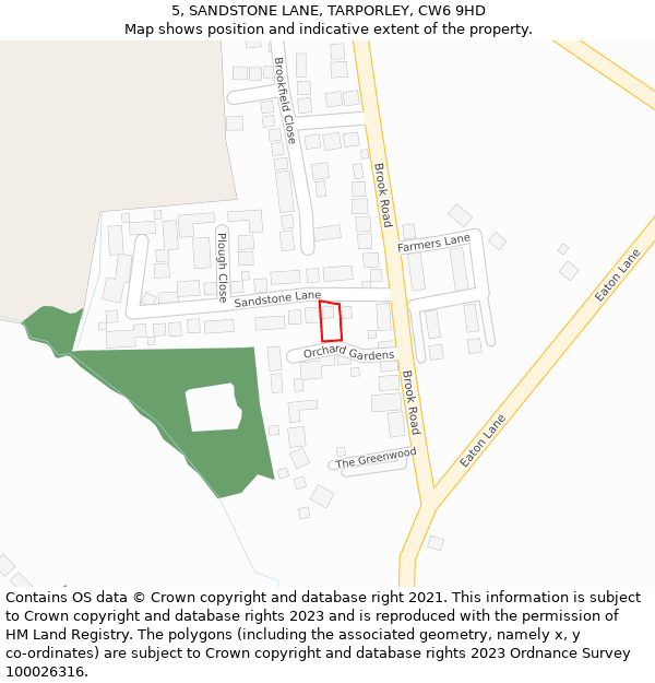 5, SANDSTONE LANE, TARPORLEY, CW6 9HD: Location map and indicative extent of plot