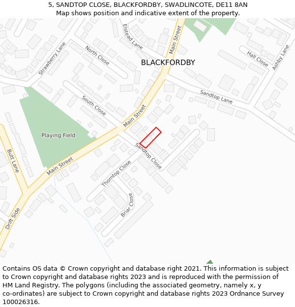 5, SANDTOP CLOSE, BLACKFORDBY, SWADLINCOTE, DE11 8AN: Location map and indicative extent of plot