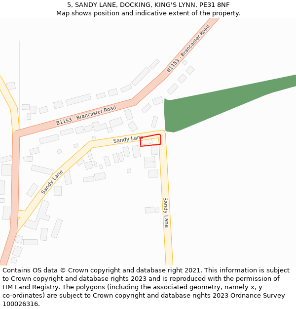 5, SANDY LANE, DOCKING, KING'S LYNN, PE31 8NF: Location map and indicative extent of plot