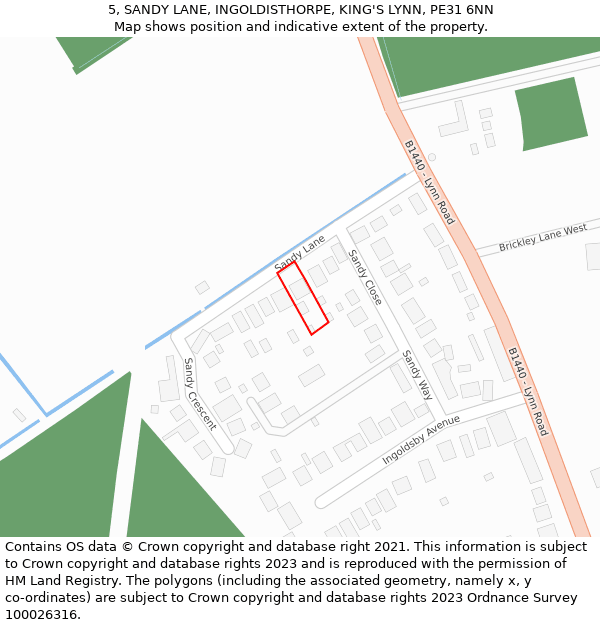 5, SANDY LANE, INGOLDISTHORPE, KING'S LYNN, PE31 6NN: Location map and indicative extent of plot
