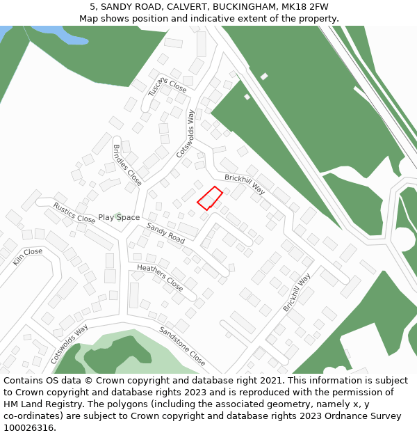 5, SANDY ROAD, CALVERT, BUCKINGHAM, MK18 2FW: Location map and indicative extent of plot