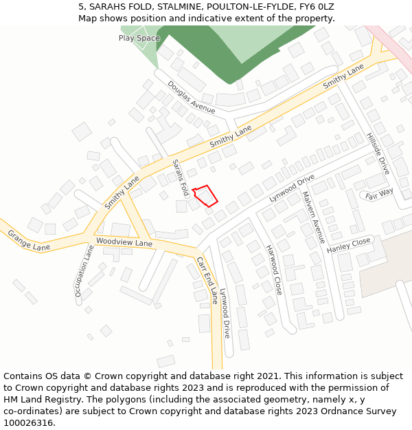 5, SARAHS FOLD, STALMINE, POULTON-LE-FYLDE, FY6 0LZ: Location map and indicative extent of plot