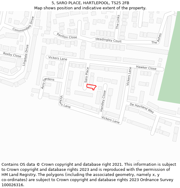 5, SARO PLACE, HARTLEPOOL, TS25 2FB: Location map and indicative extent of plot