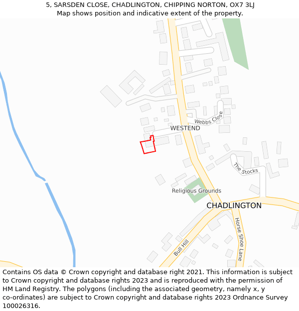 5, SARSDEN CLOSE, CHADLINGTON, CHIPPING NORTON, OX7 3LJ: Location map and indicative extent of plot