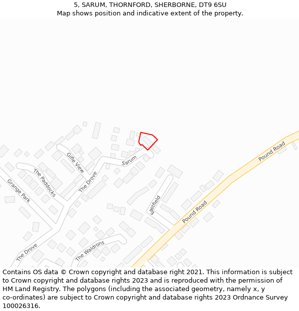 5, SARUM, THORNFORD, SHERBORNE, DT9 6SU: Location map and indicative extent of plot