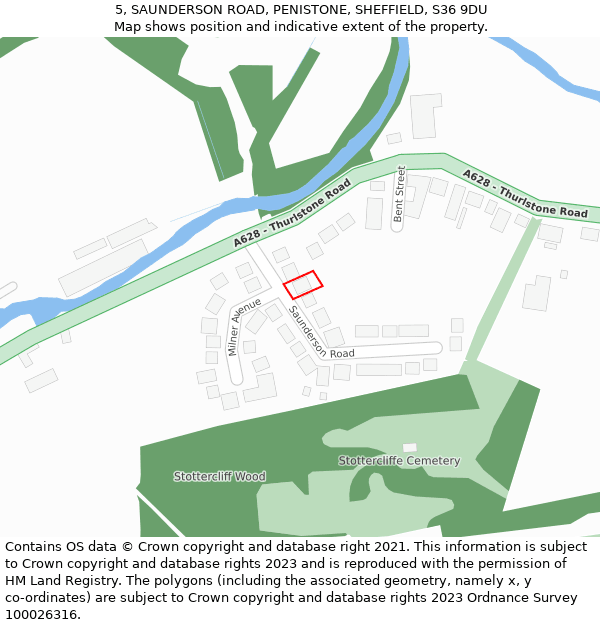 5, SAUNDERSON ROAD, PENISTONE, SHEFFIELD, S36 9DU: Location map and indicative extent of plot