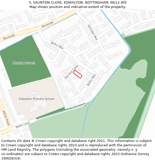 5, SAUNTON CLOSE, EDWALTON, NOTTINGHAM, NG12 4FE: Location map and indicative extent of plot