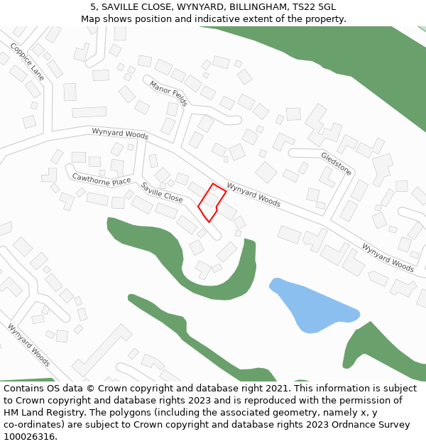 5, SAVILLE CLOSE, WYNYARD, BILLINGHAM, TS22 5GL: Location map and indicative extent of plot