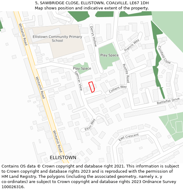5, SAWBRIDGE CLOSE, ELLISTOWN, COALVILLE, LE67 1DH: Location map and indicative extent of plot