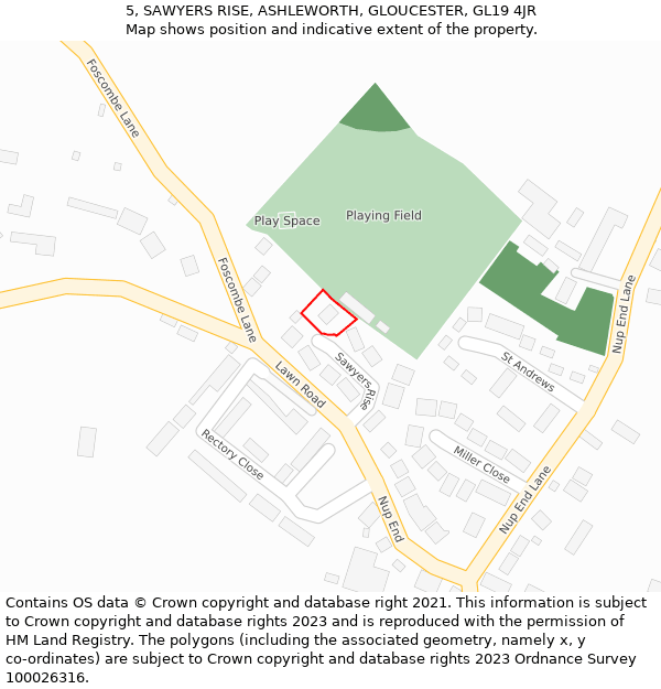 5, SAWYERS RISE, ASHLEWORTH, GLOUCESTER, GL19 4JR: Location map and indicative extent of plot