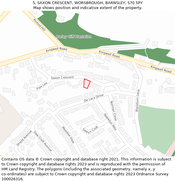 5, SAXON CRESCENT, WORSBROUGH, BARNSLEY, S70 5PY: Location map and indicative extent of plot