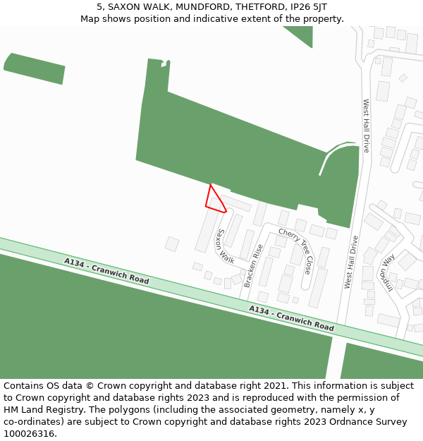 5, SAXON WALK, MUNDFORD, THETFORD, IP26 5JT: Location map and indicative extent of plot