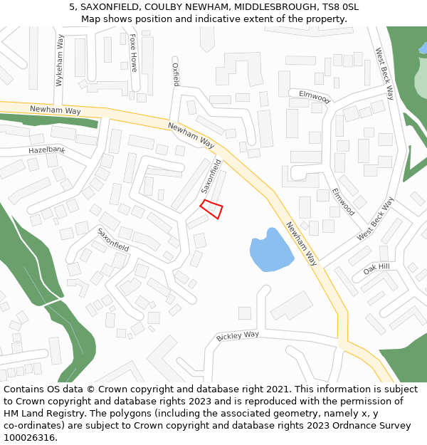 5, SAXONFIELD, COULBY NEWHAM, MIDDLESBROUGH, TS8 0SL: Location map and indicative extent of plot