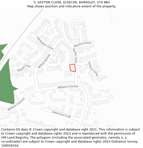 5, SAXTON CLOSE, ELSECAR, BARNSLEY, S74 8BA: Location map and indicative extent of plot