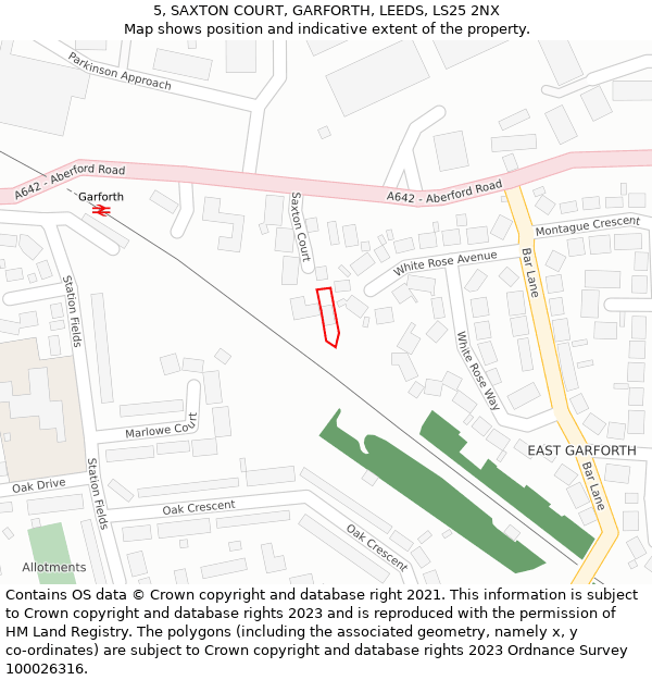 5, SAXTON COURT, GARFORTH, LEEDS, LS25 2NX: Location map and indicative extent of plot