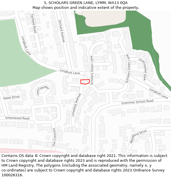 5, SCHOLARS GREEN LANE, LYMM, WA13 0QA: Location map and indicative extent of plot