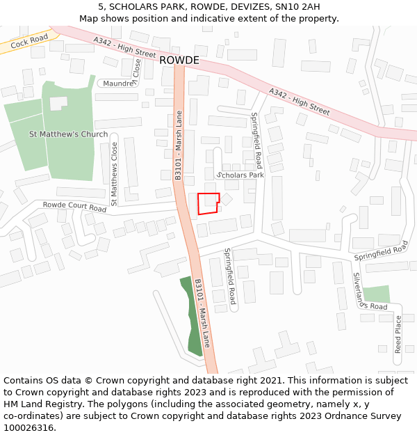 5, SCHOLARS PARK, ROWDE, DEVIZES, SN10 2AH: Location map and indicative extent of plot