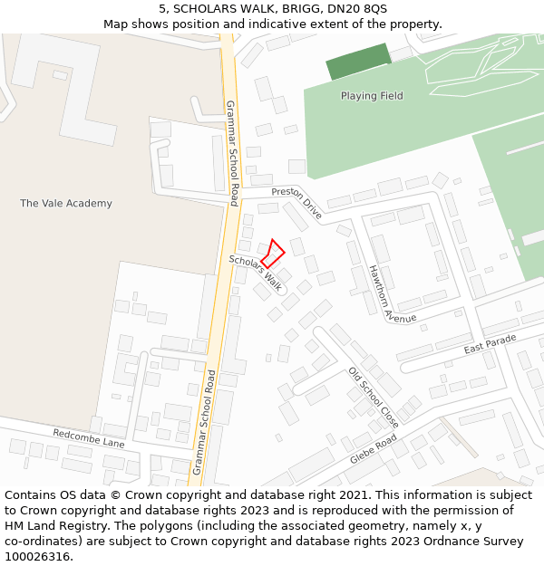 5, SCHOLARS WALK, BRIGG, DN20 8QS: Location map and indicative extent of plot