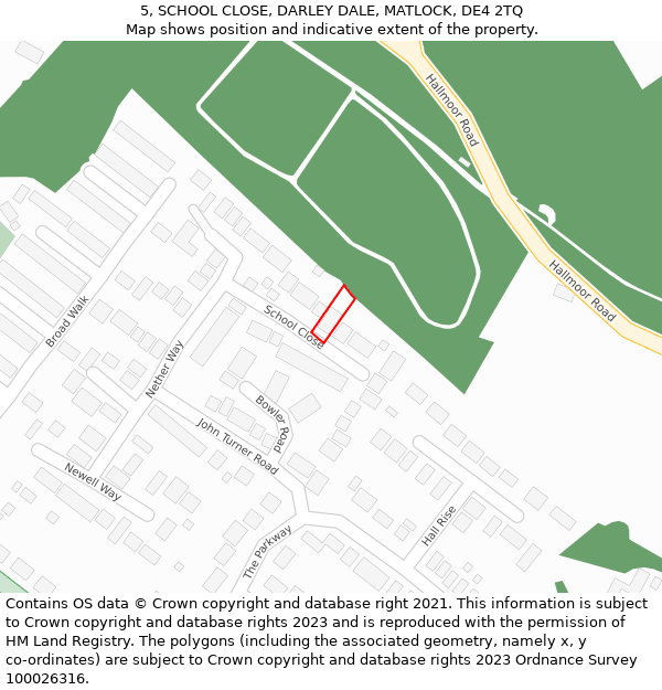 5, SCHOOL CLOSE, DARLEY DALE, MATLOCK, DE4 2TQ: Location map and indicative extent of plot