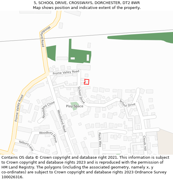 5, SCHOOL DRIVE, CROSSWAYS, DORCHESTER, DT2 8WR: Location map and indicative extent of plot