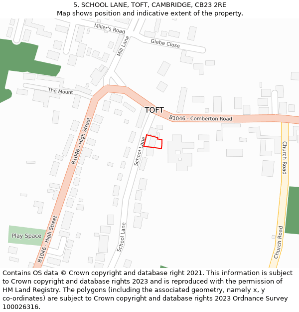 5, SCHOOL LANE, TOFT, CAMBRIDGE, CB23 2RE: Location map and indicative extent of plot