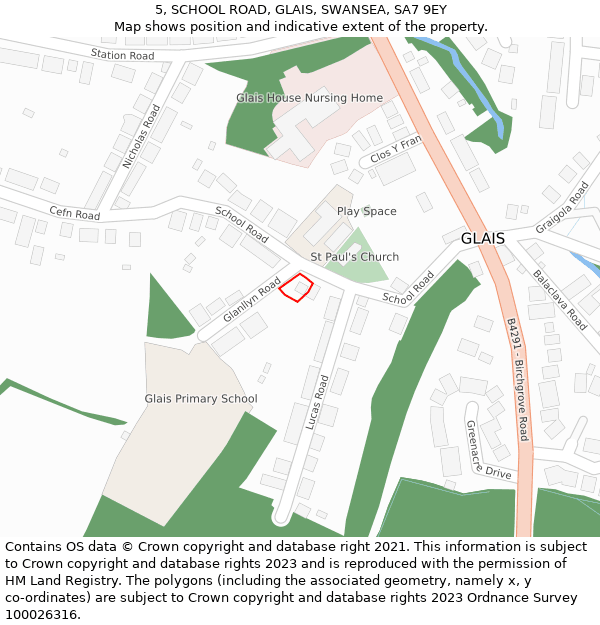 5, SCHOOL ROAD, GLAIS, SWANSEA, SA7 9EY: Location map and indicative extent of plot
