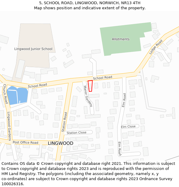 5, SCHOOL ROAD, LINGWOOD, NORWICH, NR13 4TH: Location map and indicative extent of plot