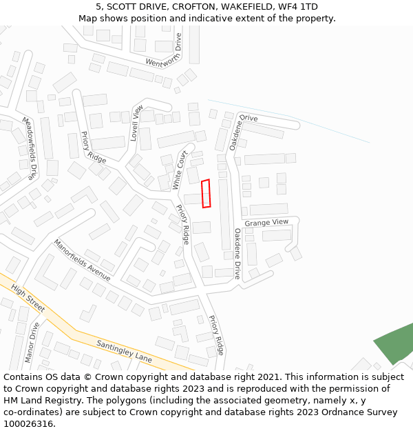 5, SCOTT DRIVE, CROFTON, WAKEFIELD, WF4 1TD: Location map and indicative extent of plot