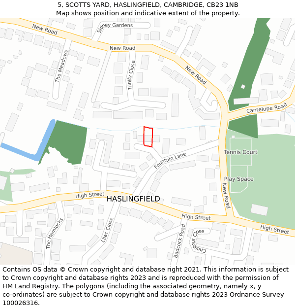 5, SCOTTS YARD, HASLINGFIELD, CAMBRIDGE, CB23 1NB: Location map and indicative extent of plot