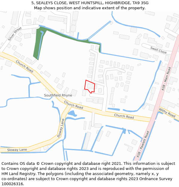 5, SEALEYS CLOSE, WEST HUNTSPILL, HIGHBRIDGE, TA9 3SG: Location map and indicative extent of plot