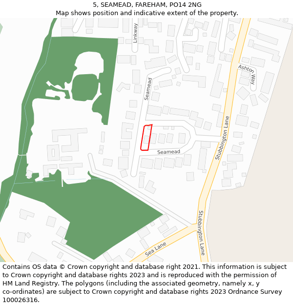 5, SEAMEAD, FAREHAM, PO14 2NG: Location map and indicative extent of plot