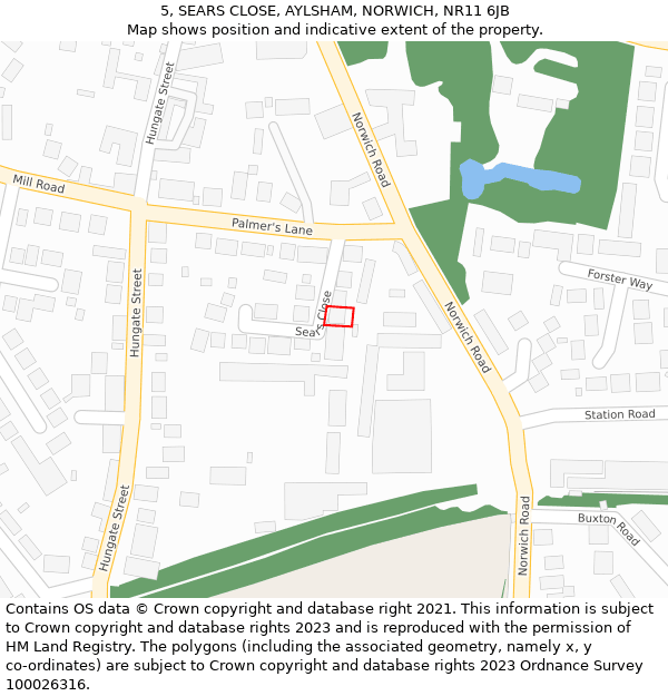 5, SEARS CLOSE, AYLSHAM, NORWICH, NR11 6JB: Location map and indicative extent of plot