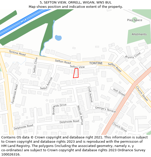 5, SEFTON VIEW, ORRELL, WIGAN, WN5 8UL: Location map and indicative extent of plot